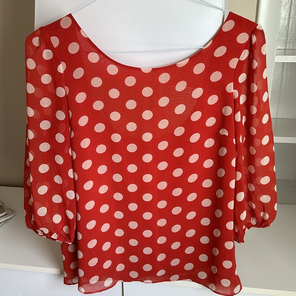 Vintage Red Polka Dots Open Back Blouse Shirt